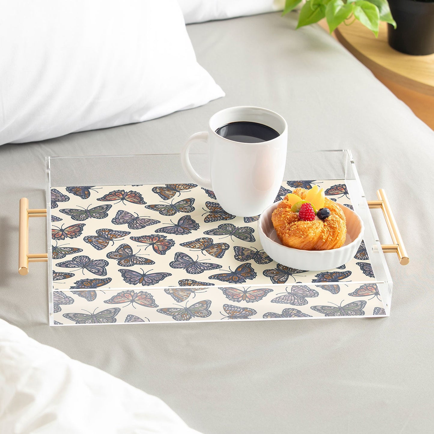 Avenie Countryside Butterflies Blue Acrylic Tray
