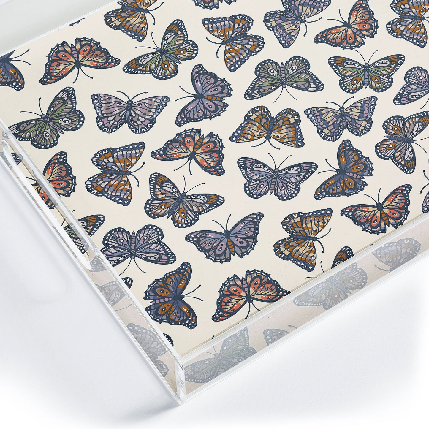 Avenie Countryside Butterflies Blue Acrylic Tray