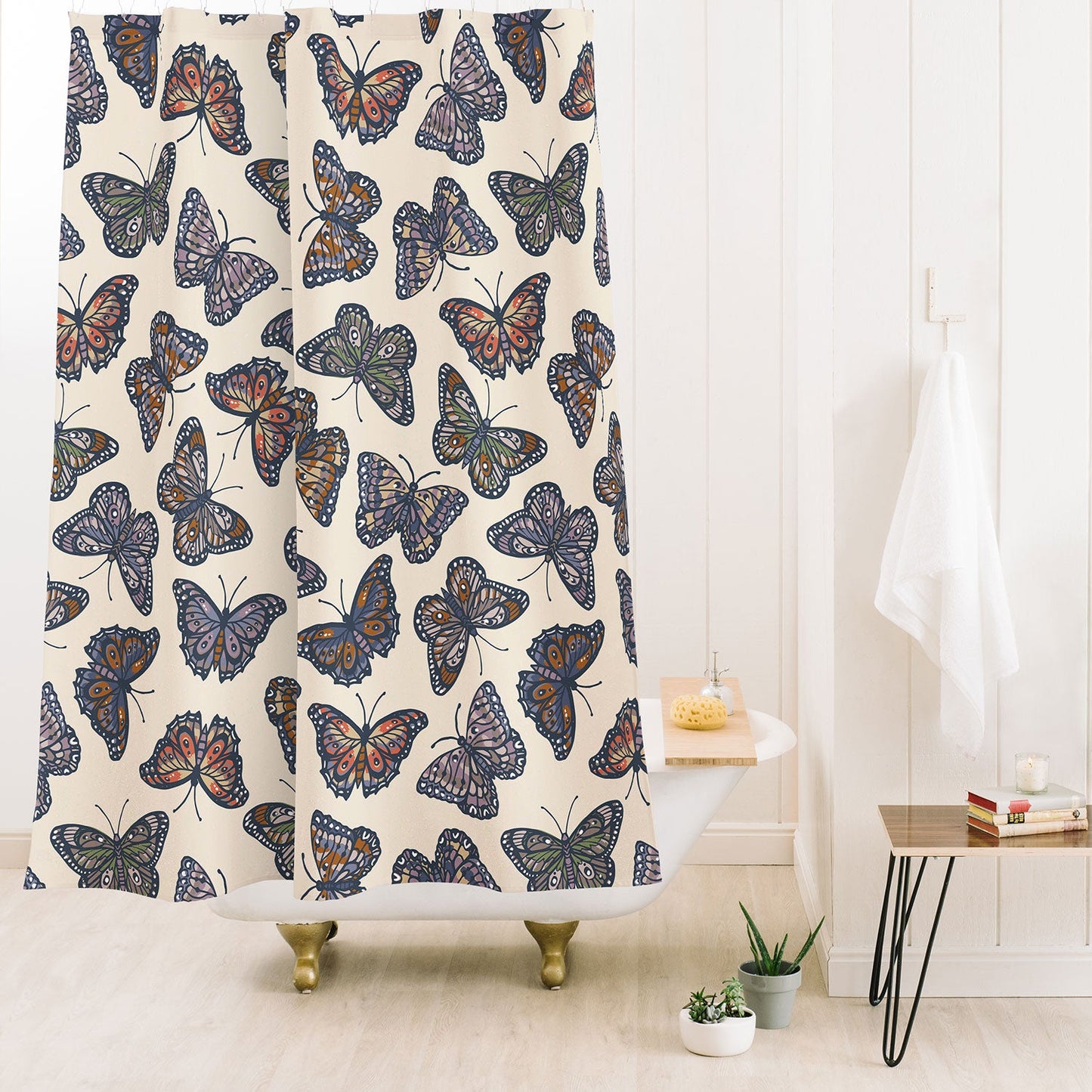 Avenie Countryside Butterflies Blue Shower Curtain