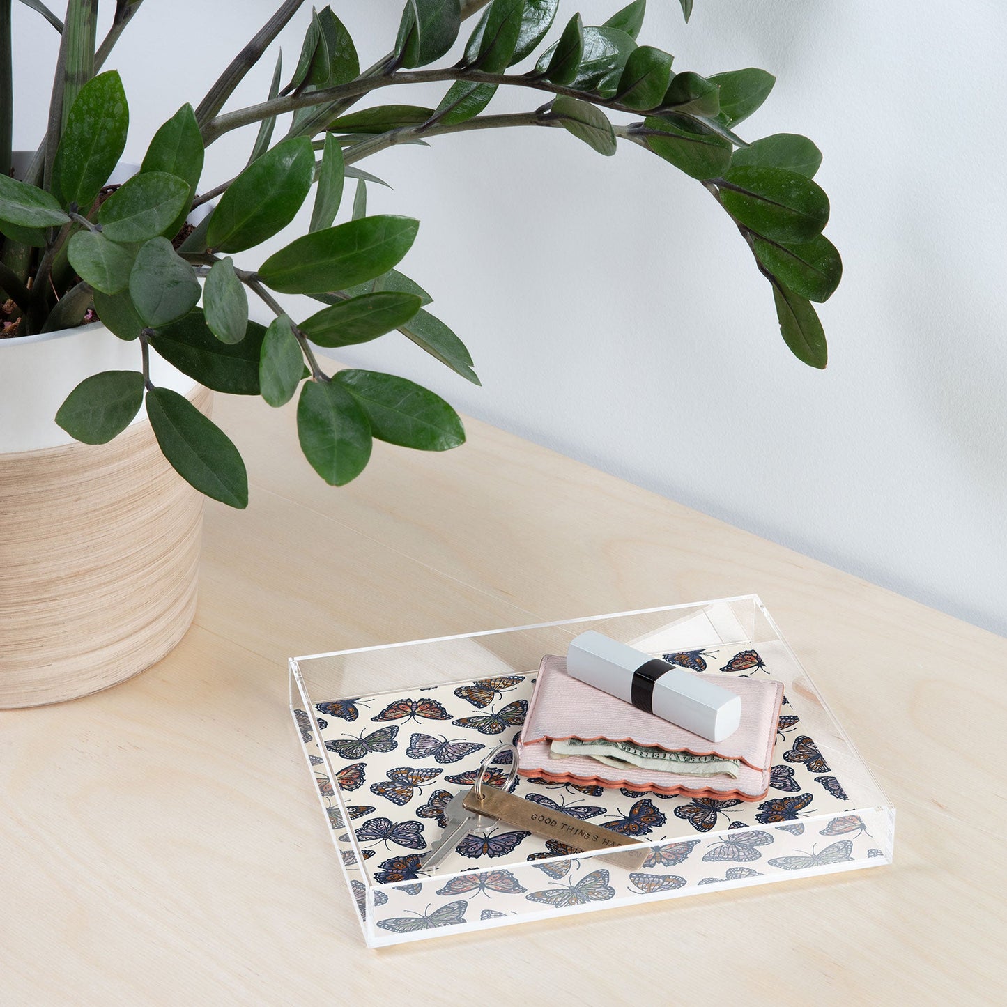 Avenie Countryside Butterflies Blue Acrylic Tray