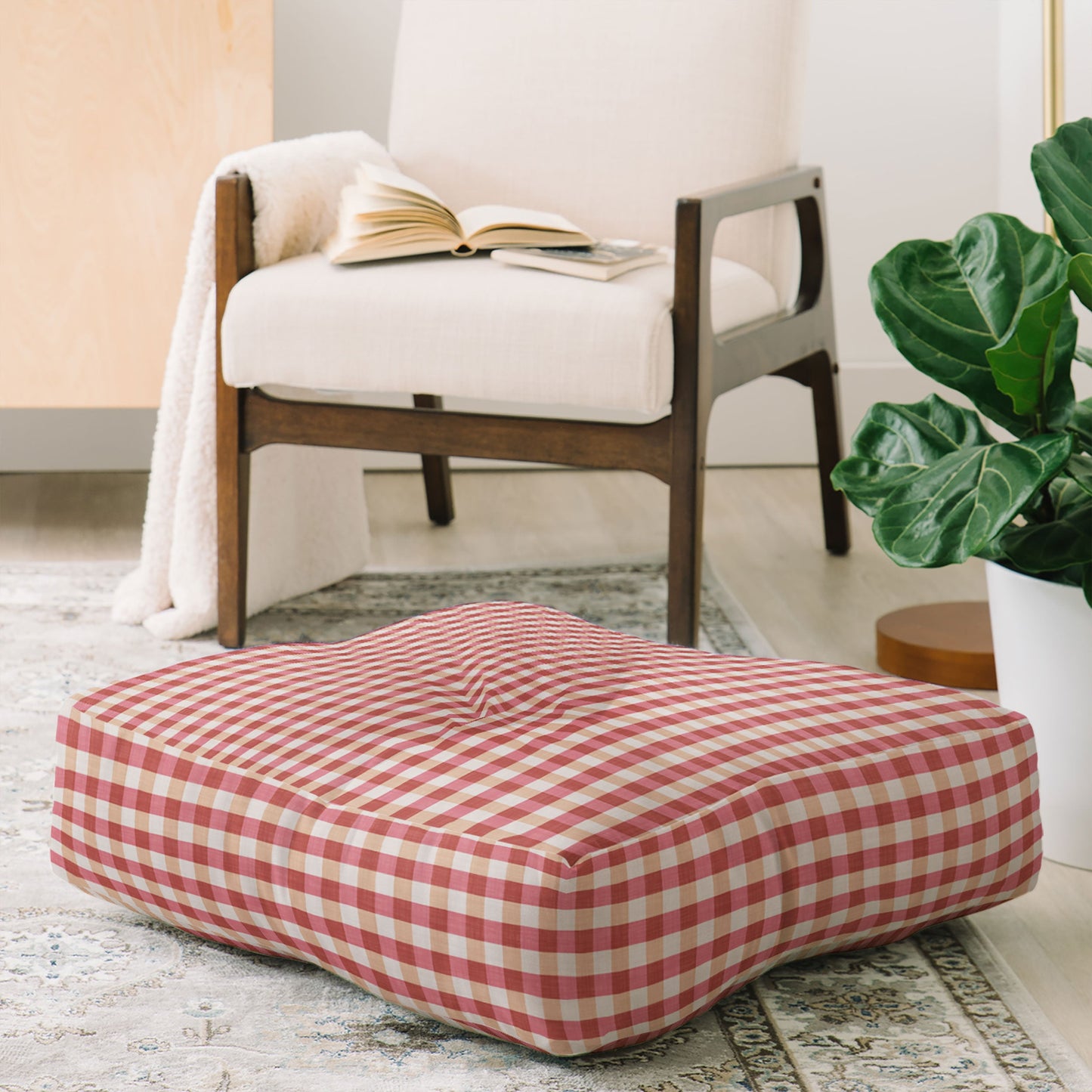 Avenie Cozy Gingham Floor Pillow Square
