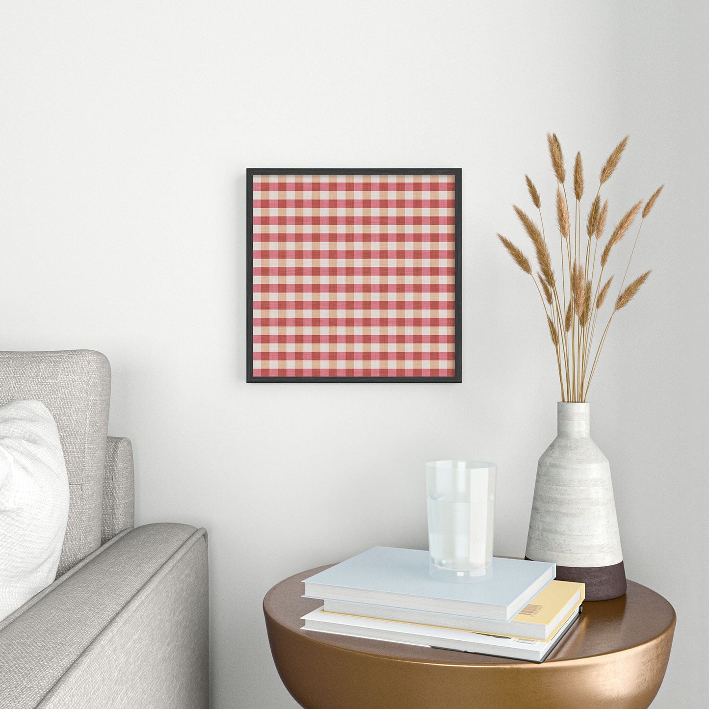 Avenie Cozy Gingham Square Metal Framed Art Print