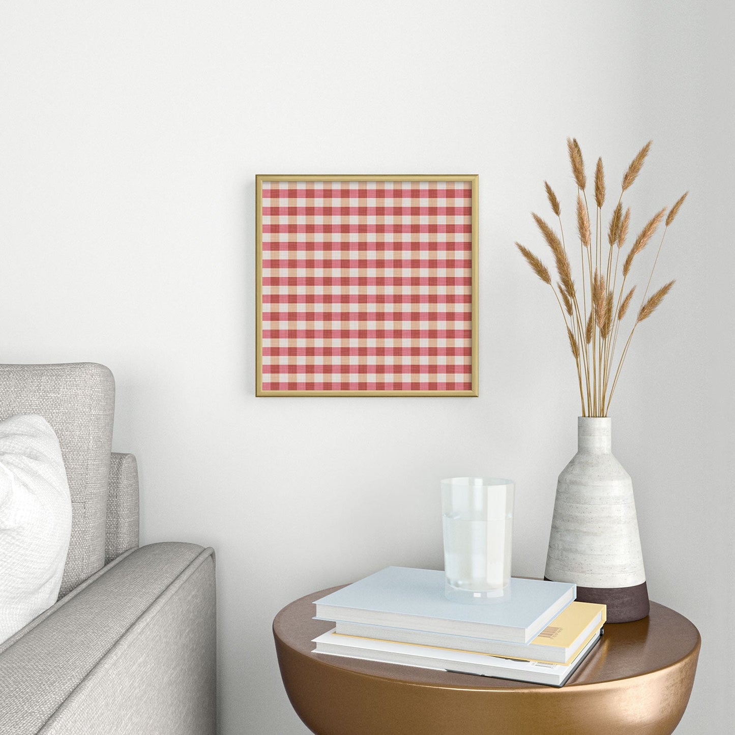 Avenie Cozy Gingham Square Metal Framed Art Print
