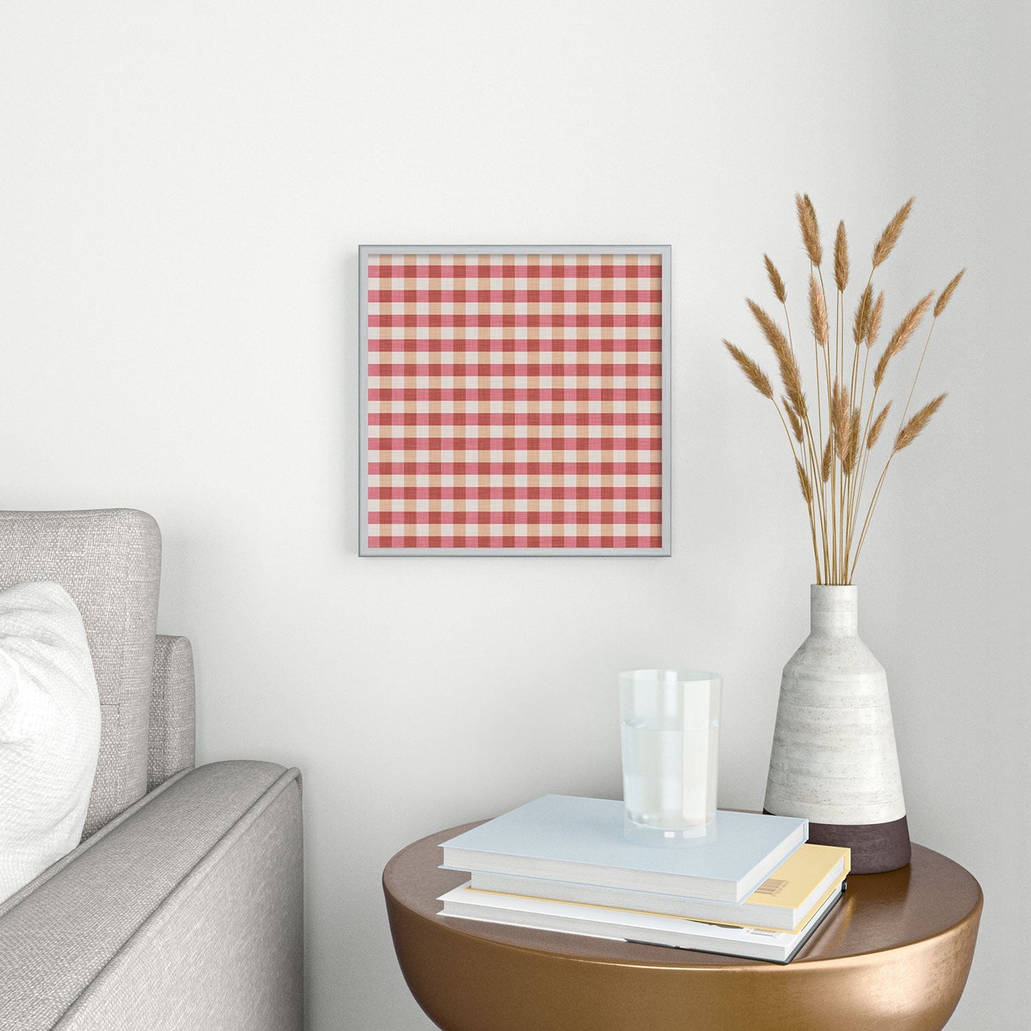 Avenie Cozy Gingham Square Metal Framed Art Print