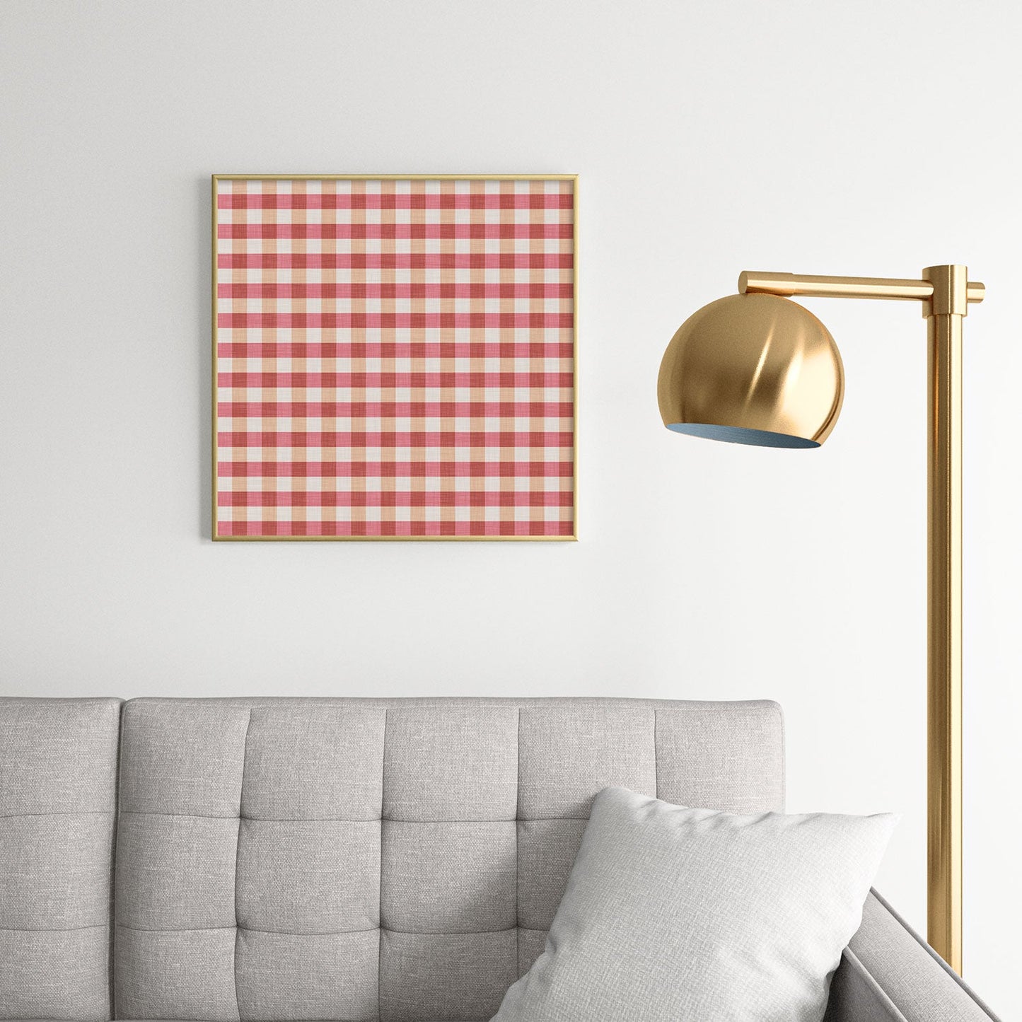 Avenie Cozy Gingham Square Metal Framed Art Print
