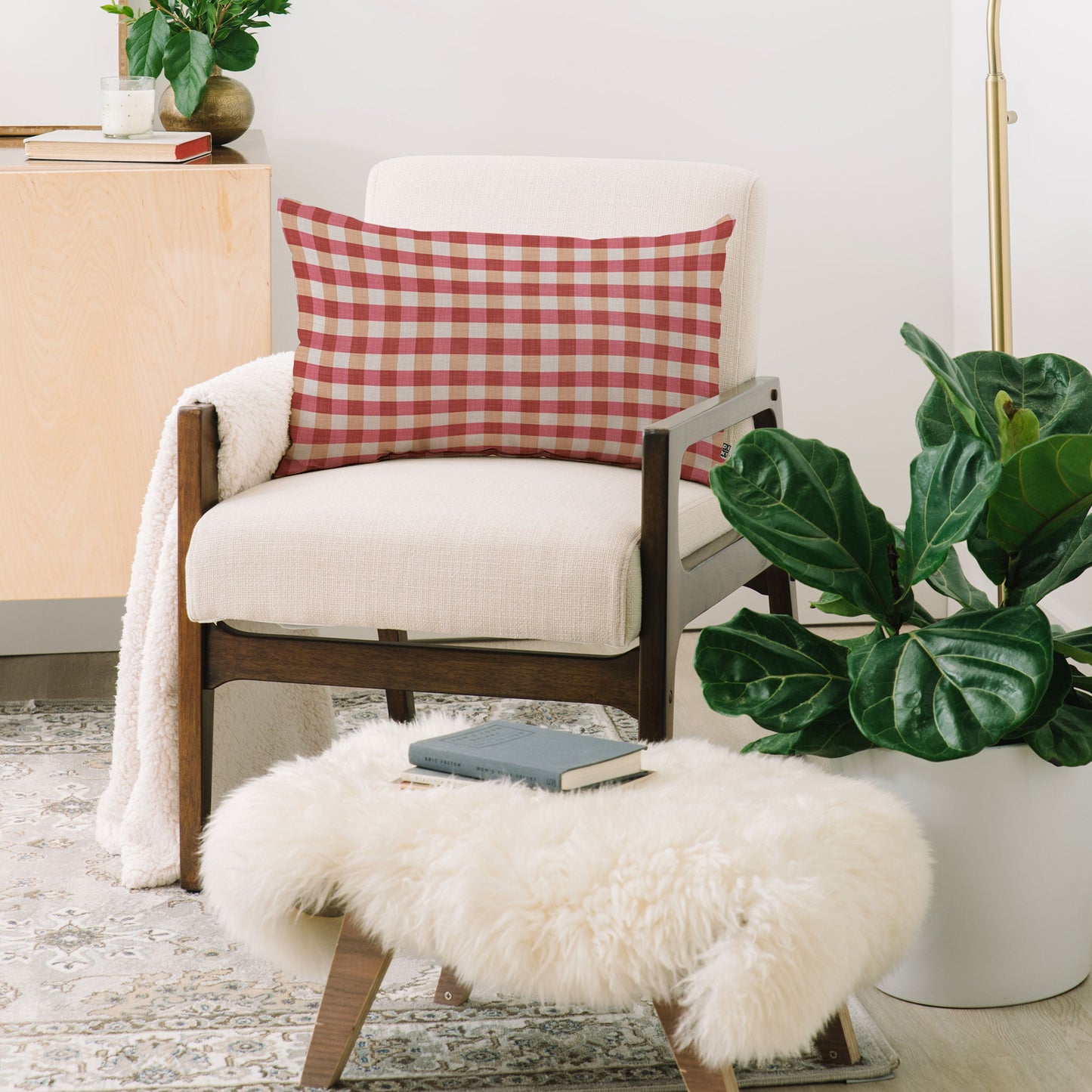 Avenie Cozy Gingham Oblong Throw Pillow