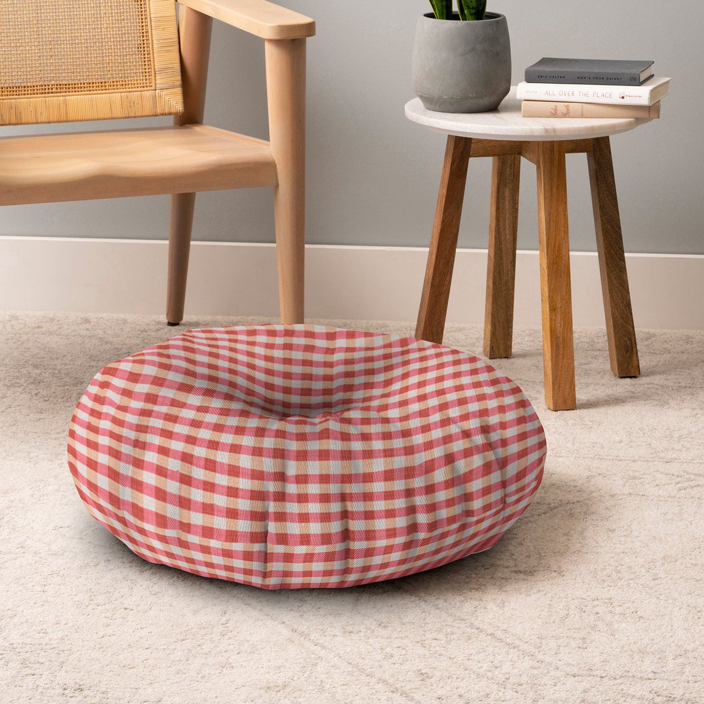 Avenie Cozy Gingham Floor Pillow Round