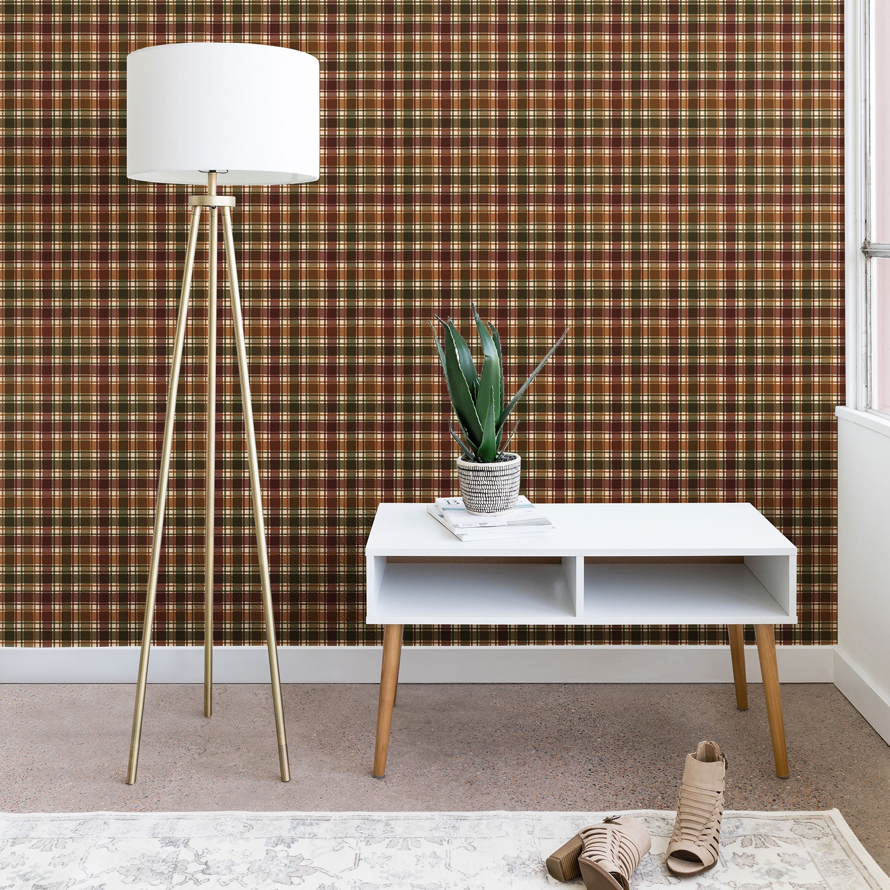 Avenie Cozy Vintage Plaid Wallpaper