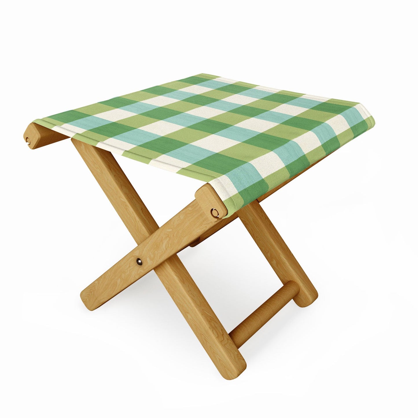 Avenie Fruit Salad Gingham Green Folding Stool