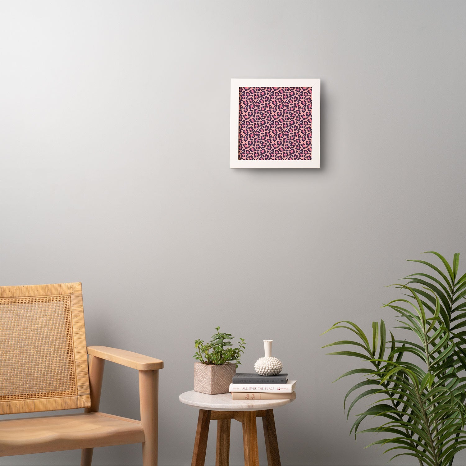 Avenie Leopard Print Coral Pink Framed Wall Art