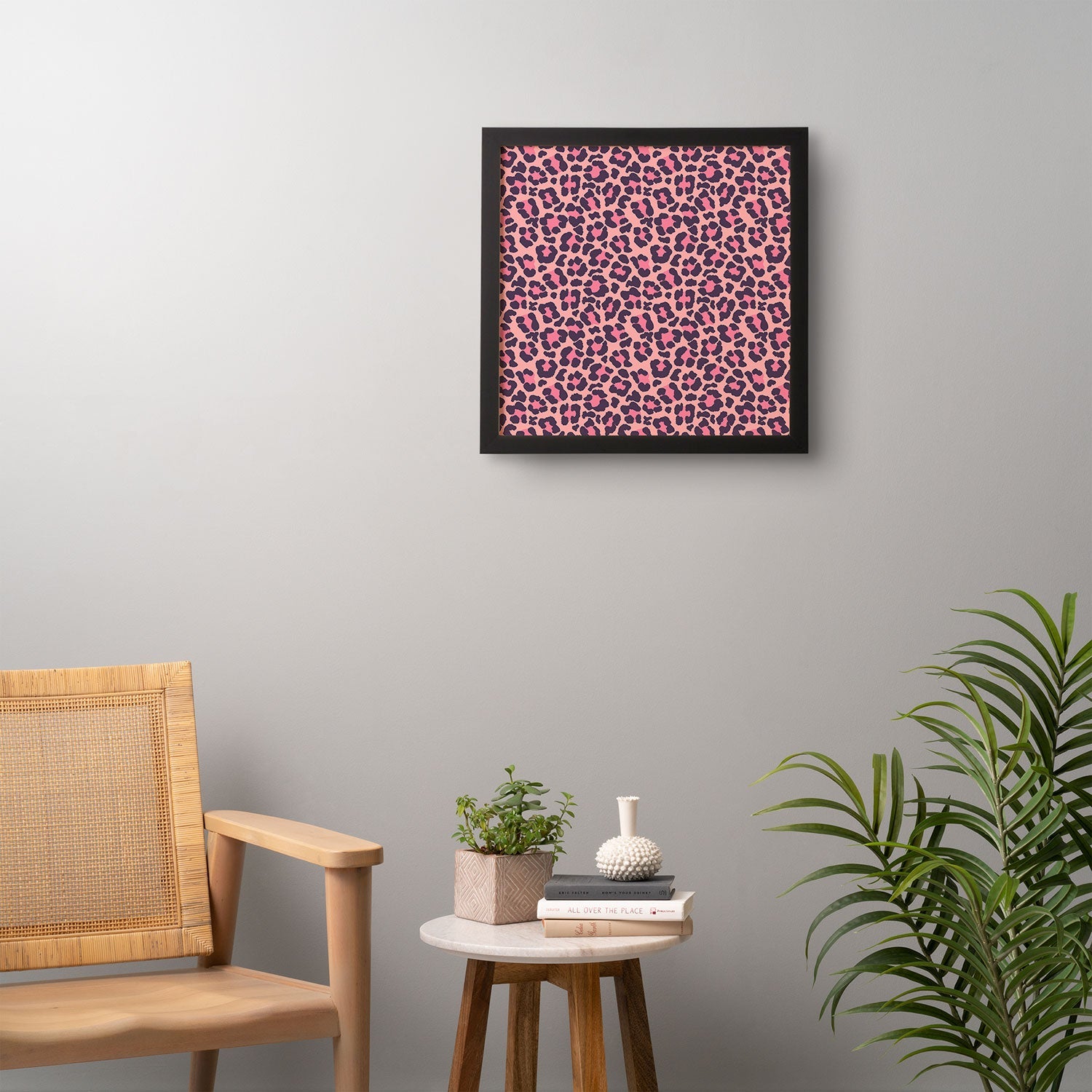 Avenie Leopard Print Coral Pink Framed Wall Art