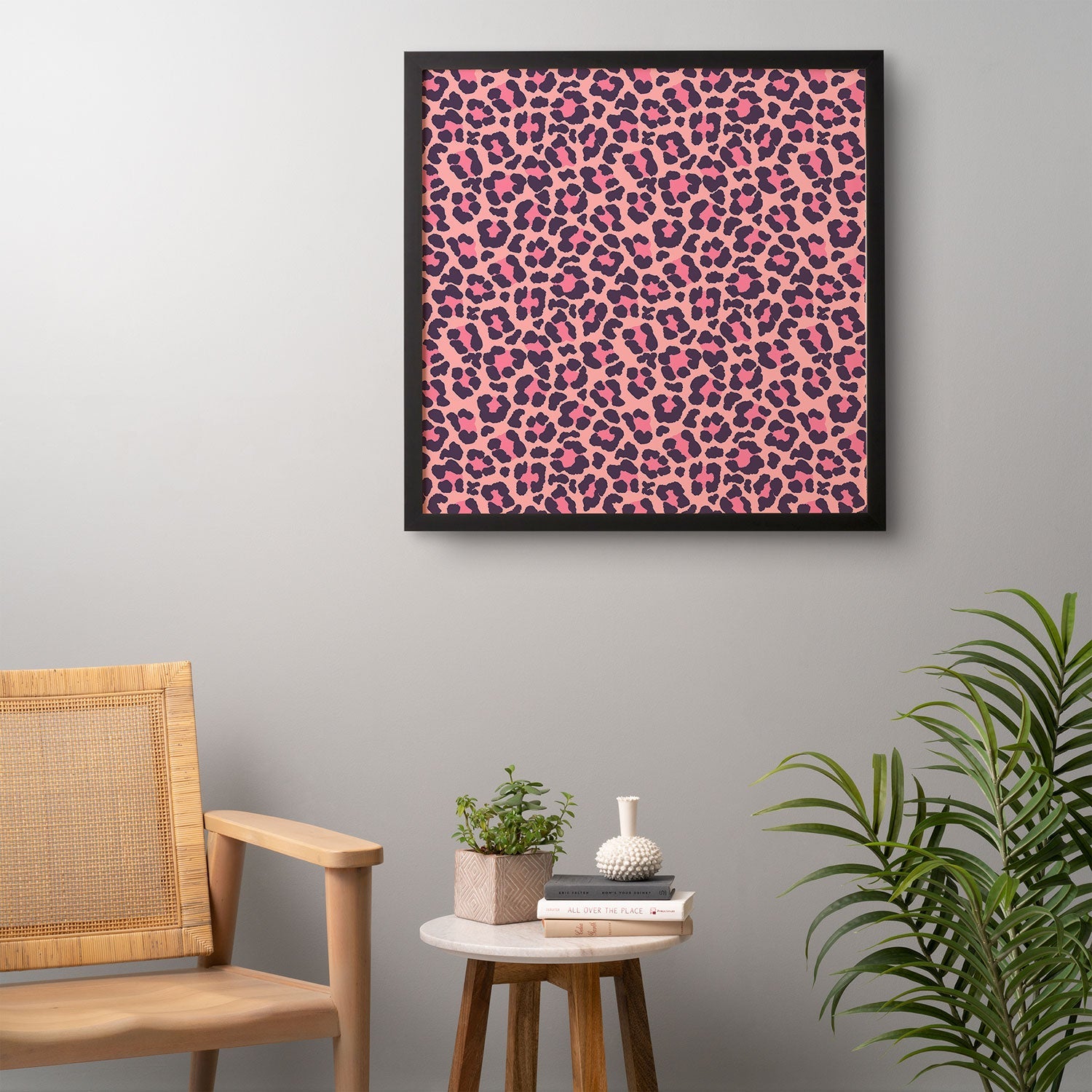 Avenie Leopard Print Coral Pink Framed Wall Art