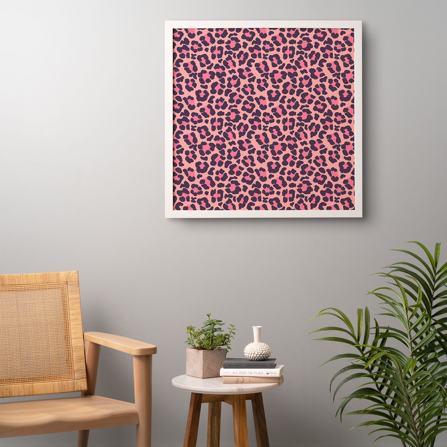 Avenie Leopard Print Coral Pink Framed Wall Art