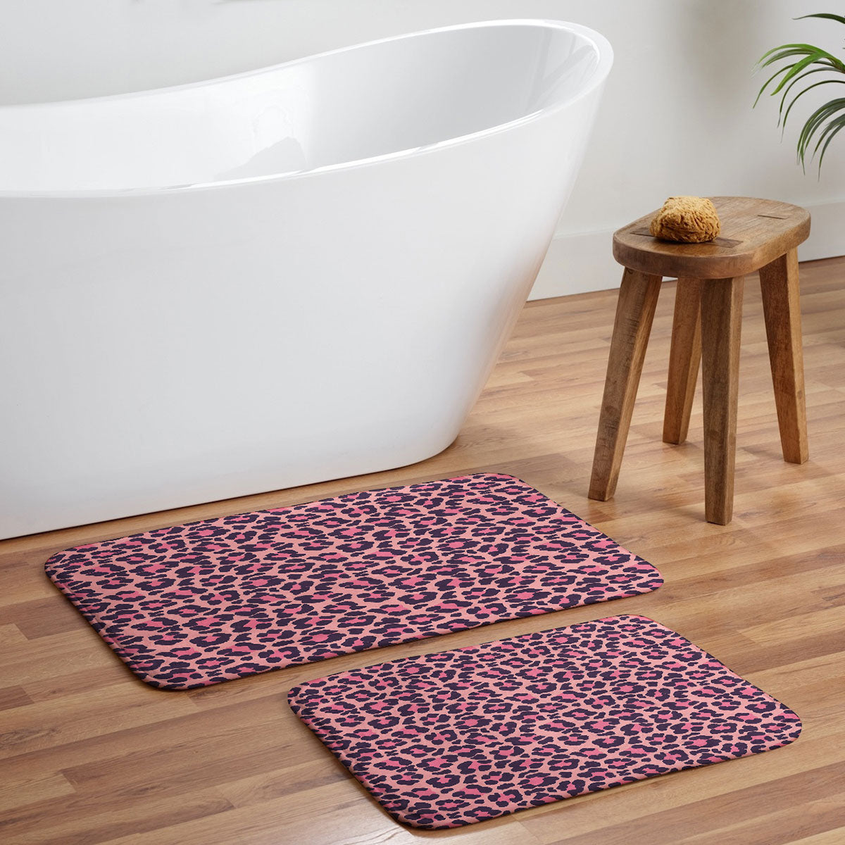 Avenie Leopard Print Coral Pink Memory Foam Bath Mat