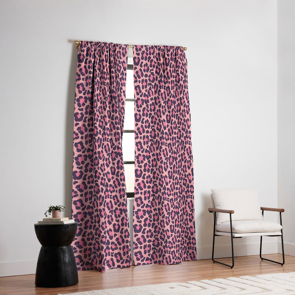 Avenie Leopard Print Coral Pink Blackout Window Curtain