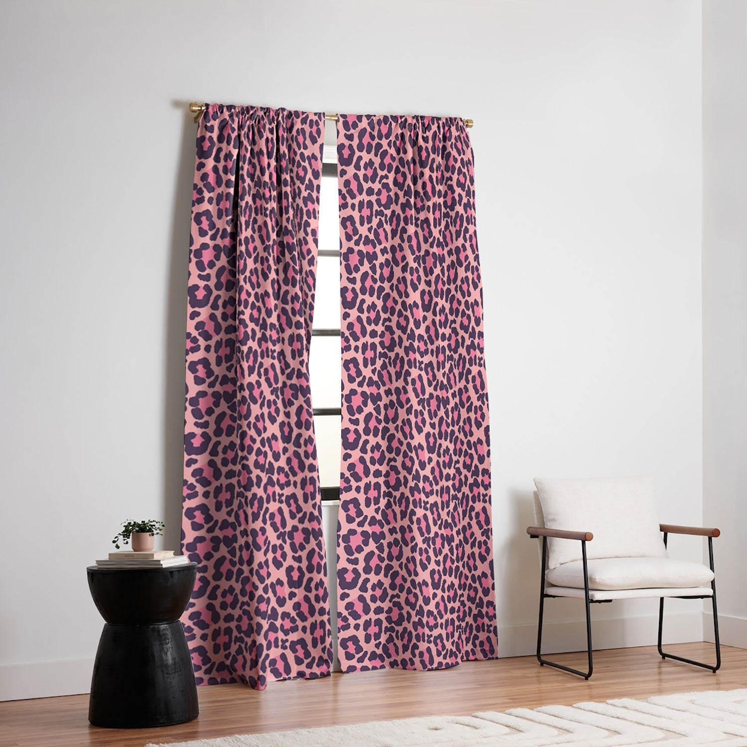 Avenie Leopard Print Coral Pink Blackout Window Curtain