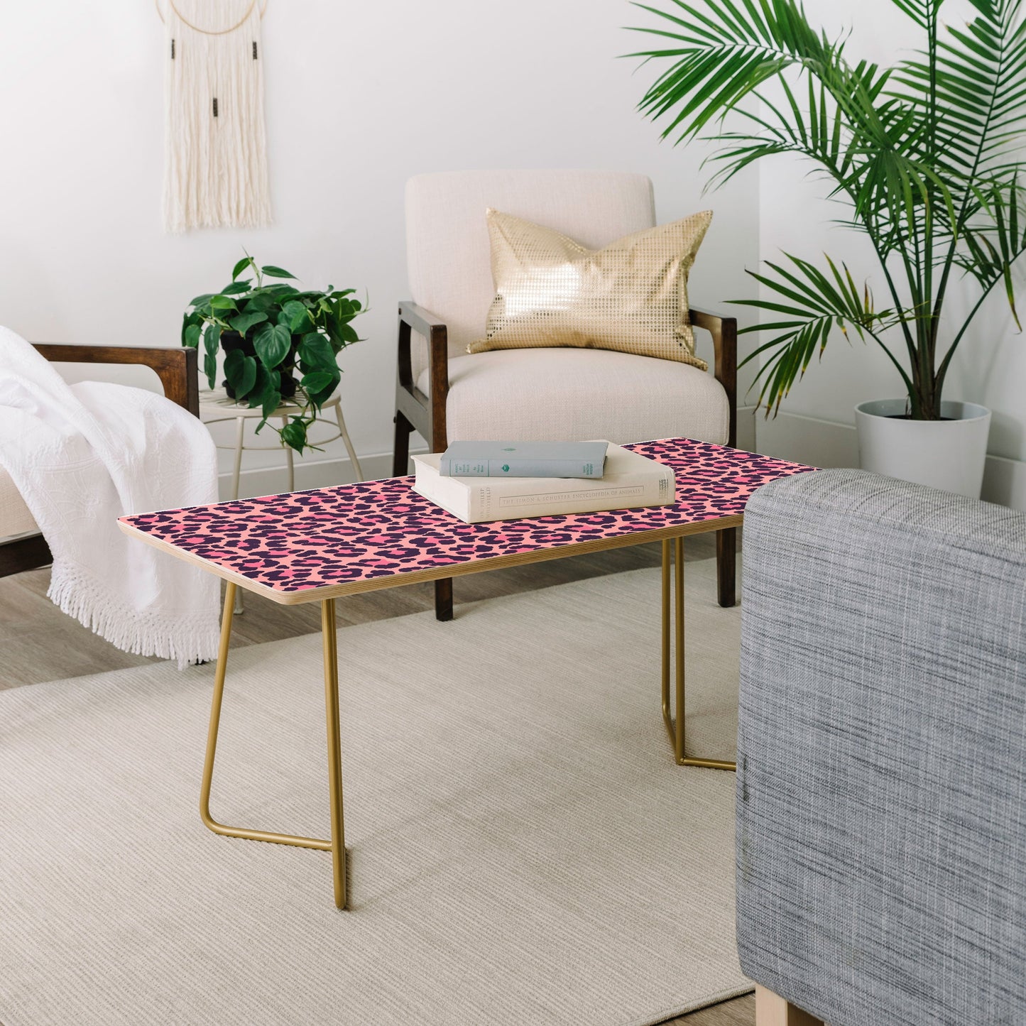 Avenie Leopard Print Coral Pink Coffee Table