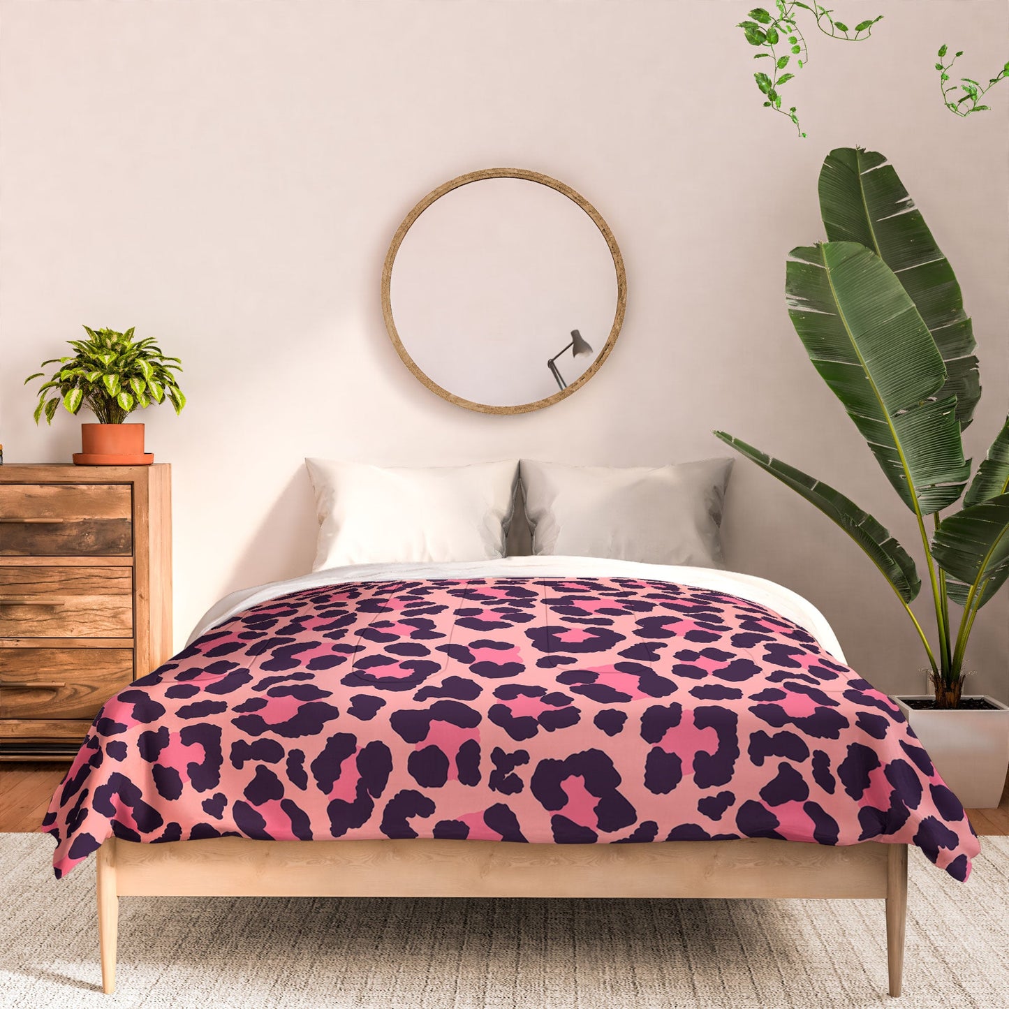Avenie Leopard Print Coral Pink Comforter