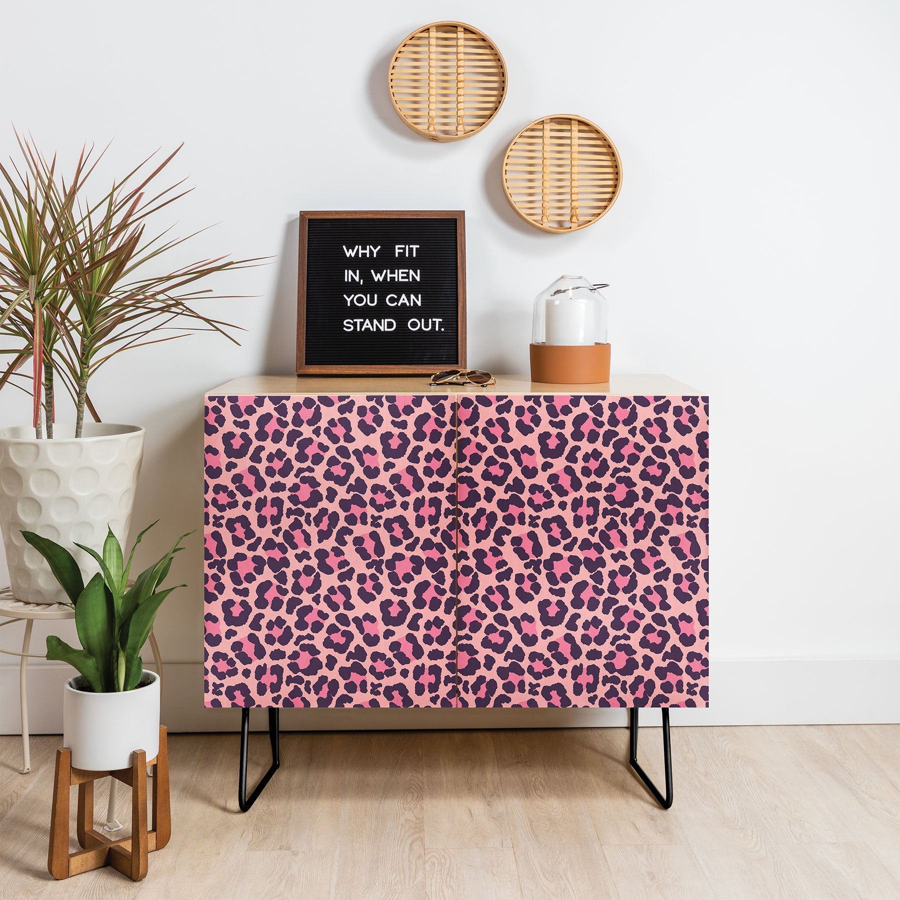 Avenie Leopard Print Coral Pink Credenza