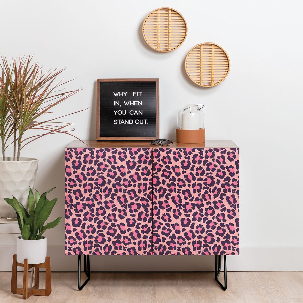 Avenie Leopard Print Coral Pink Credenza