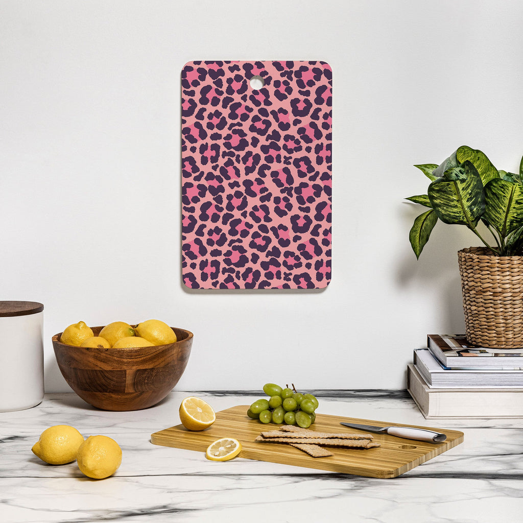 Avenie Leopard Print Coral Pink Cutting Board Rectangle