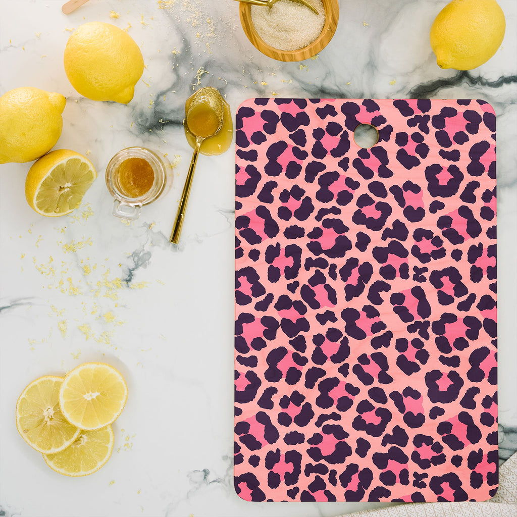 Avenie Leopard Print Coral Pink Cutting Board Rectangle