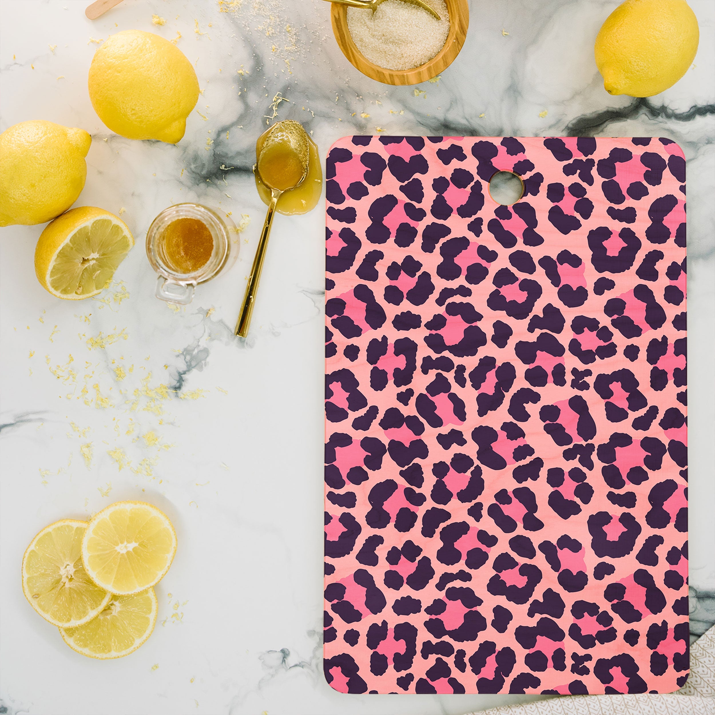 Avenie Leopard Print Coral Pink Cutting Board Rectangle