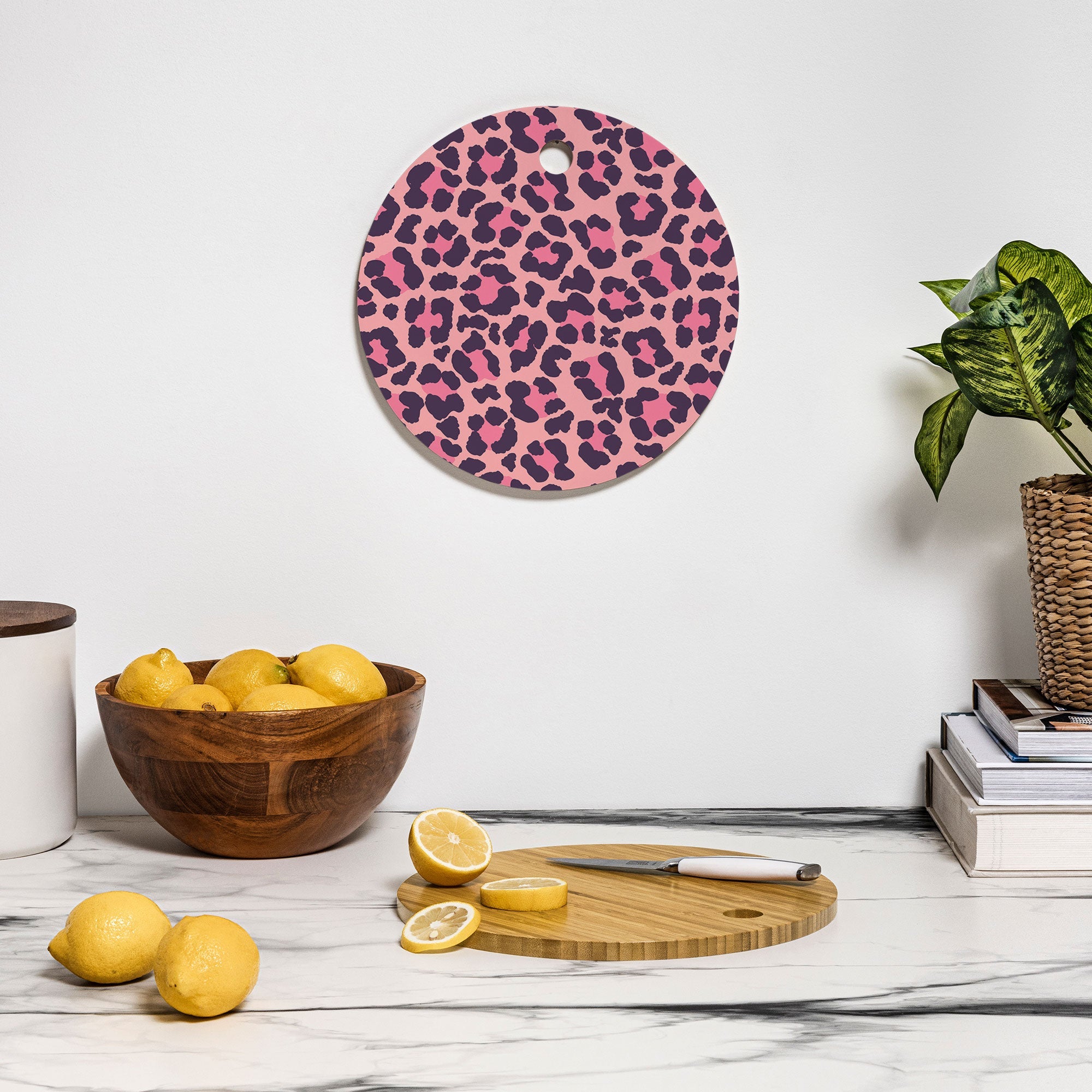 Avenie Leopard Print Coral Pink Cutting Board Round