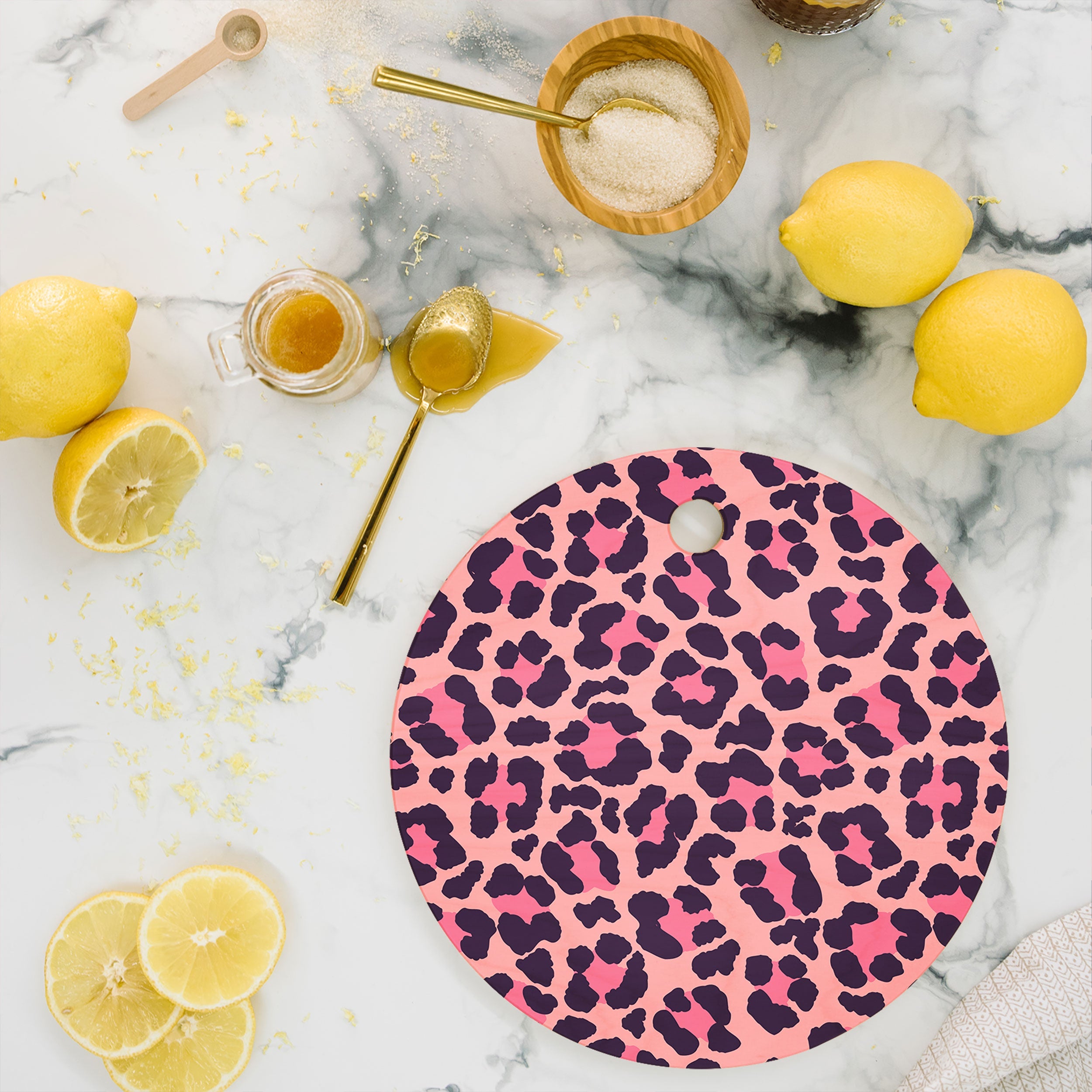 Avenie Leopard Print Coral Pink Cutting Board Round