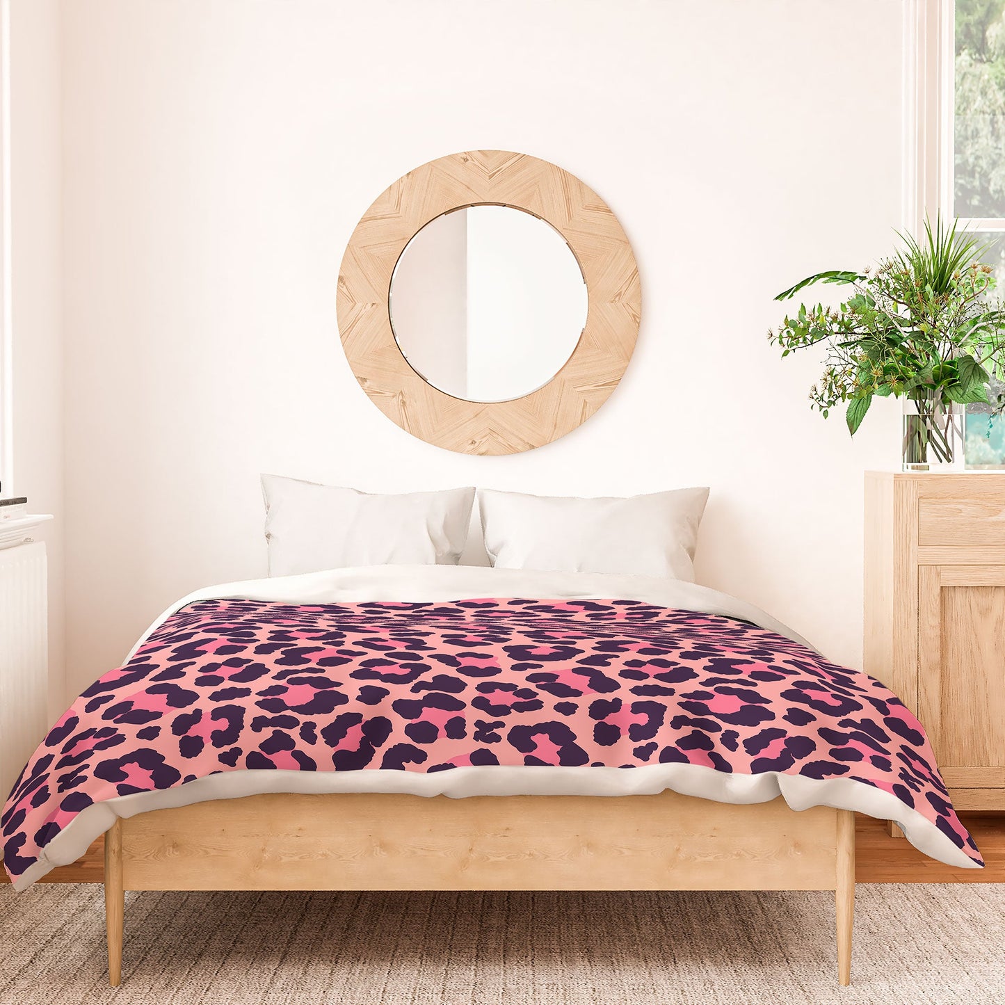 Avenie Leopard Print Coral Pink Duvet Cover