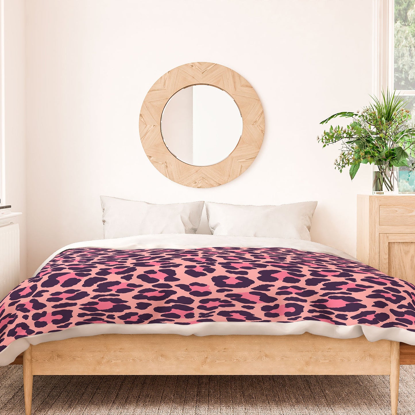 Avenie Leopard Print Coral Pink Duvet Cover