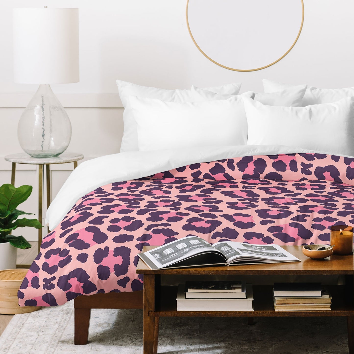 Avenie Leopard Print Coral Pink Duvet Cover