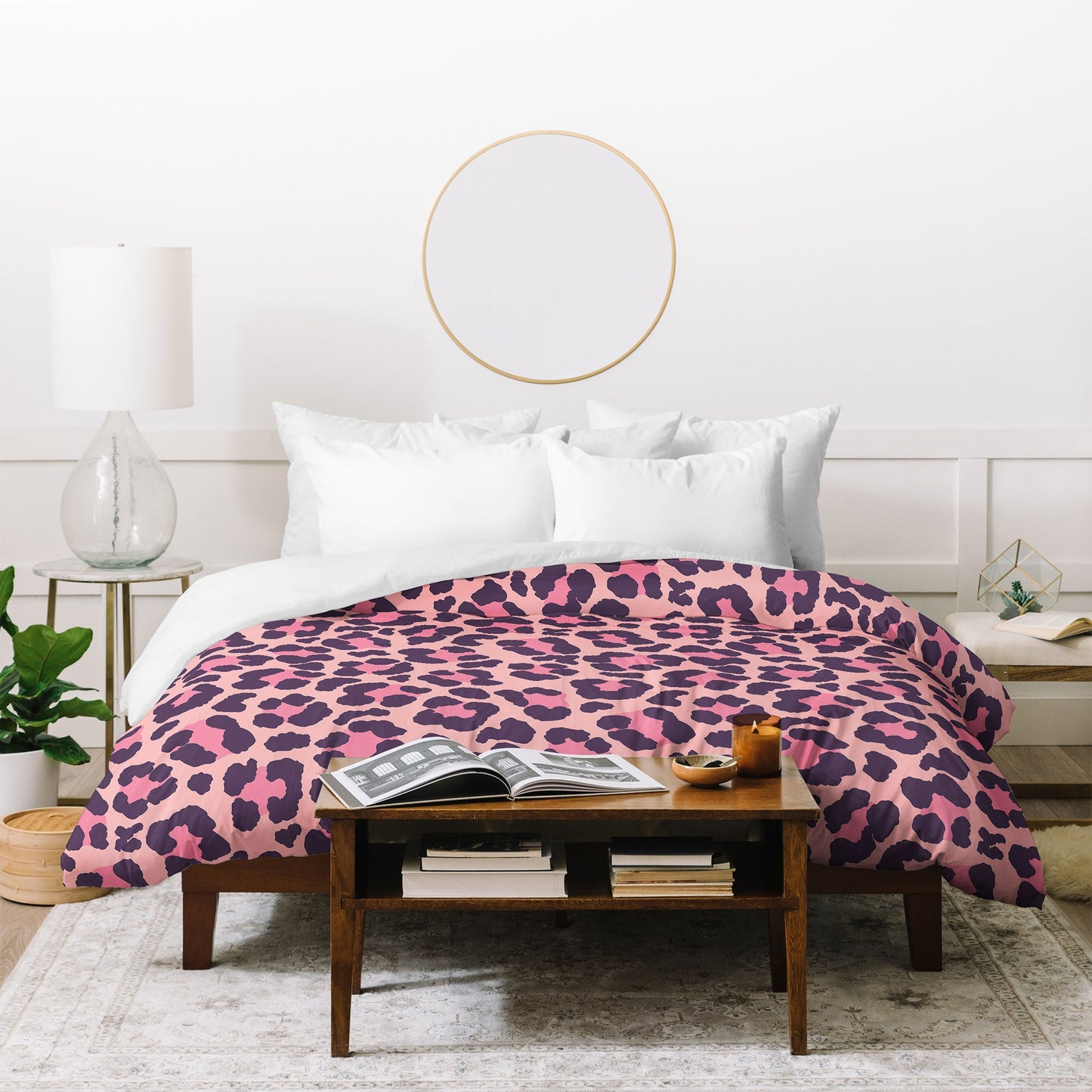 Avenie Leopard Print Coral Pink Duvet Cover