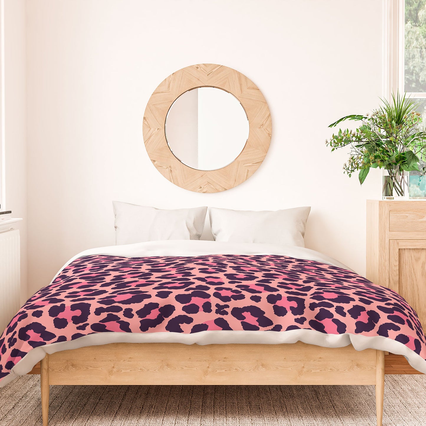 Avenie Leopard Print Coral Pink Duvet Cover