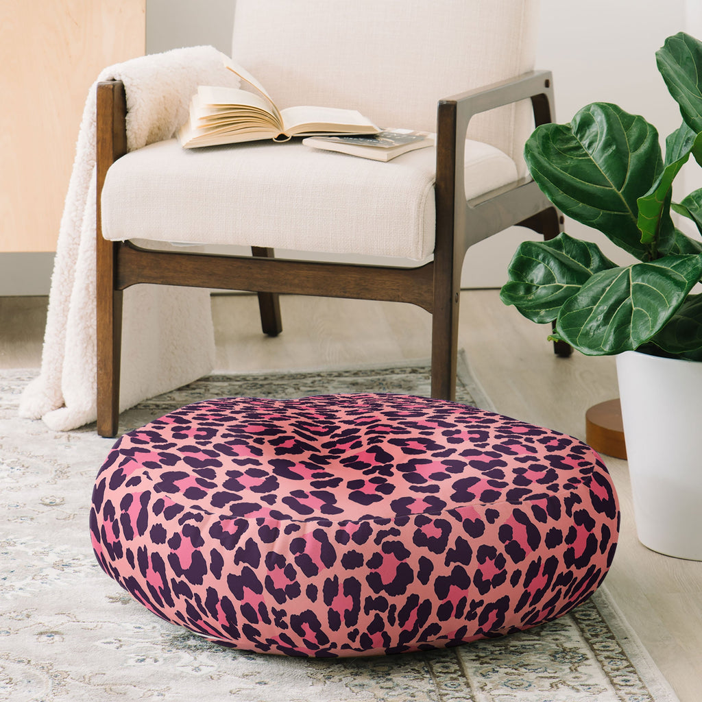 Avenie Leopard Print Coral Pink Floor Pillow Round
