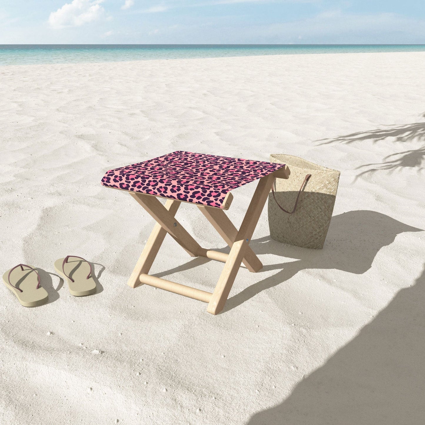 Avenie Leopard Print Coral Pink Folding Stool