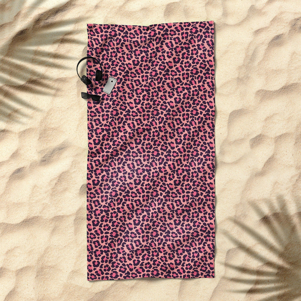Avenie Leopard Print Coral Pink Beach Towel