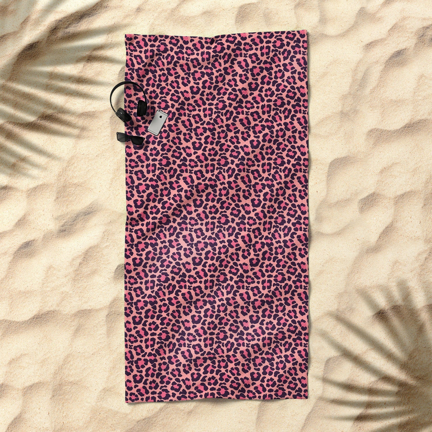 Avenie Leopard Print Coral Pink Beach Towel