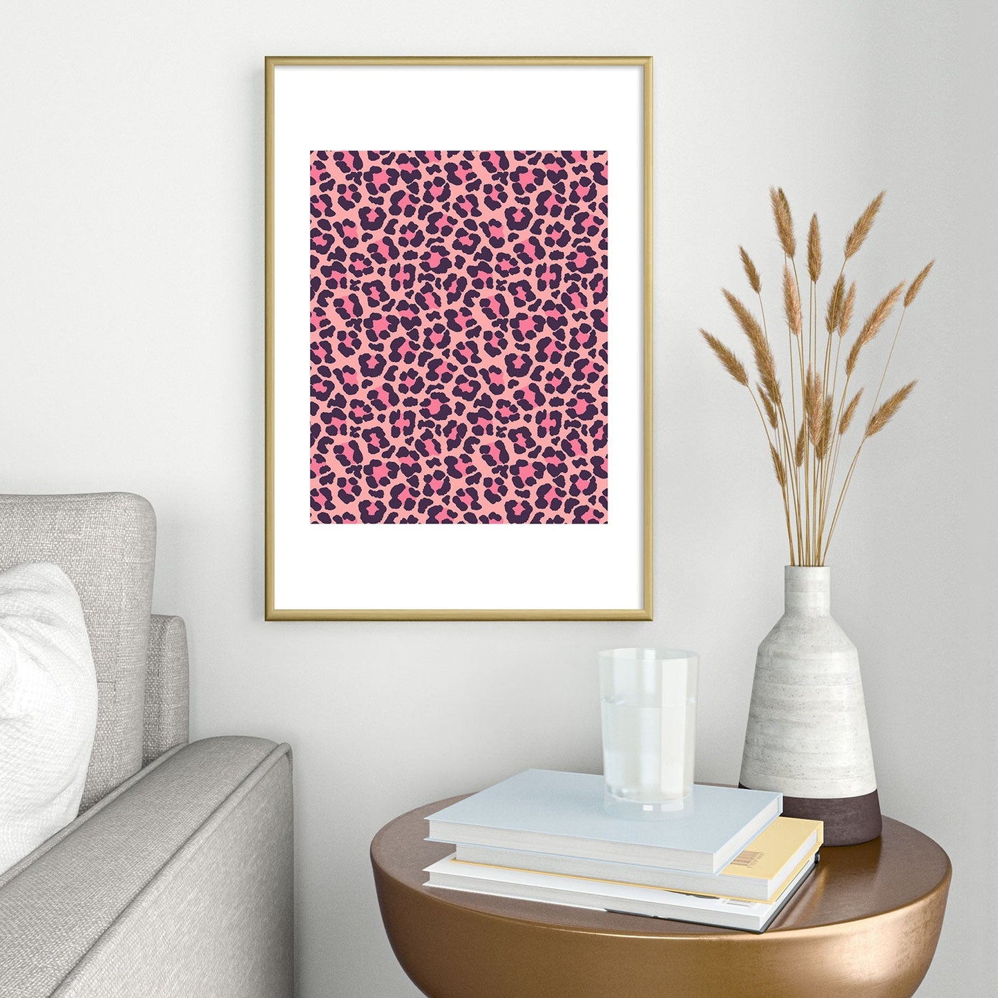 Avenie Leopard Print Coral Pink Metal Framed Art Print