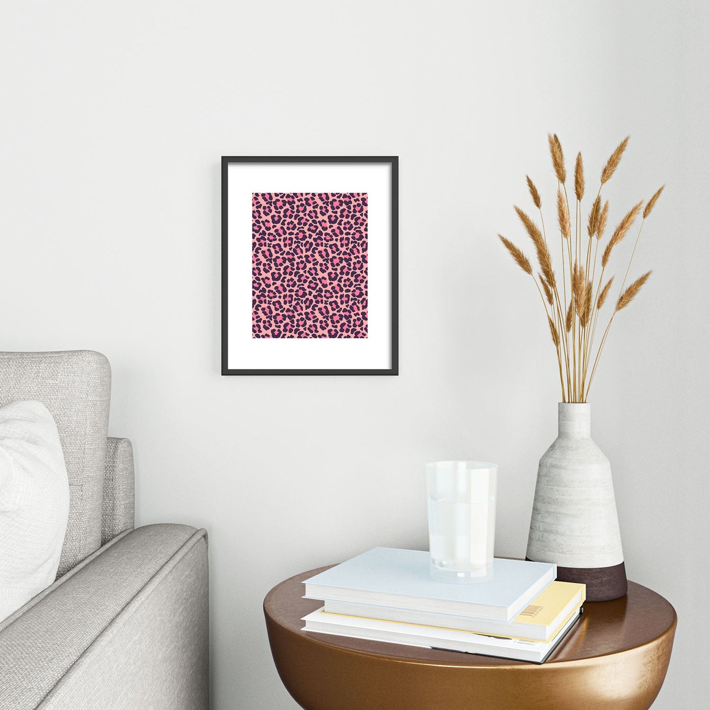 Avenie Leopard Print Coral Pink Metal Framed Art Print