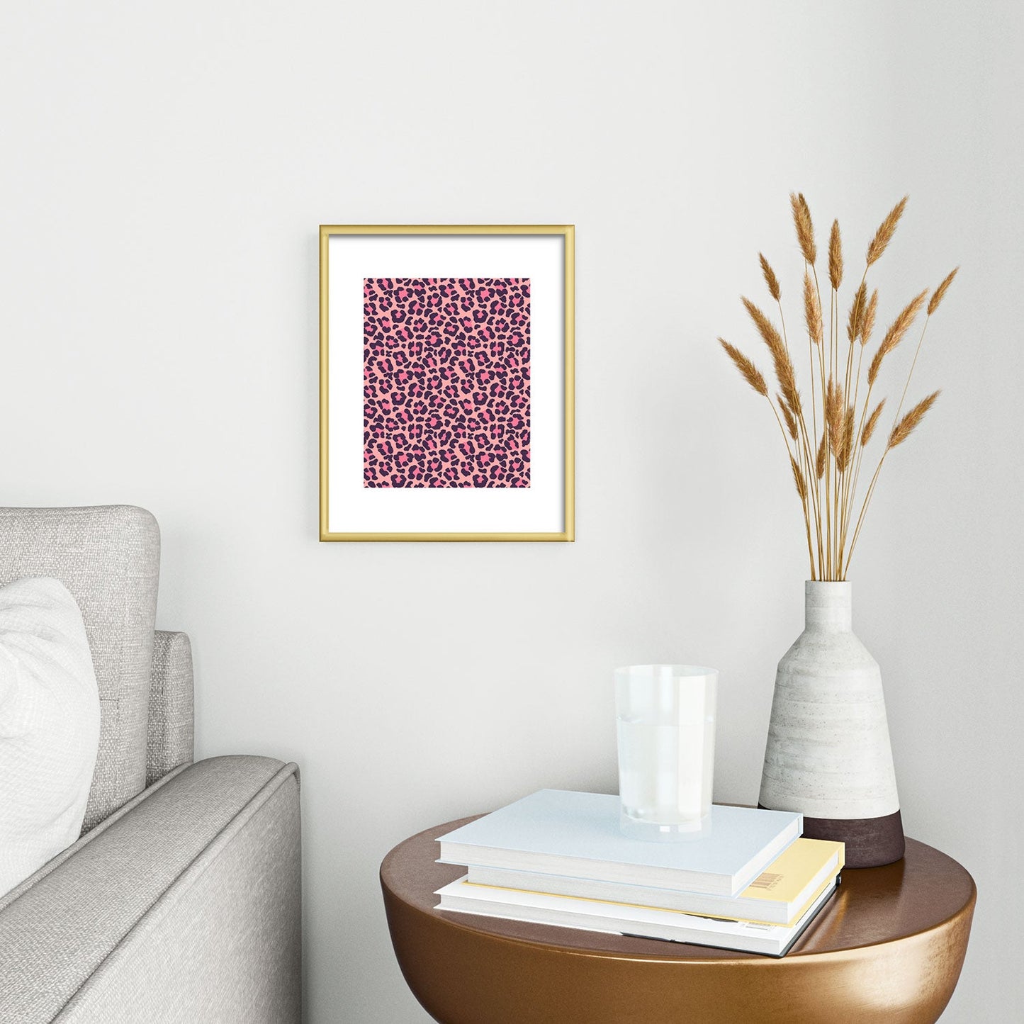 Avenie Leopard Print Coral Pink Metal Framed Art Print