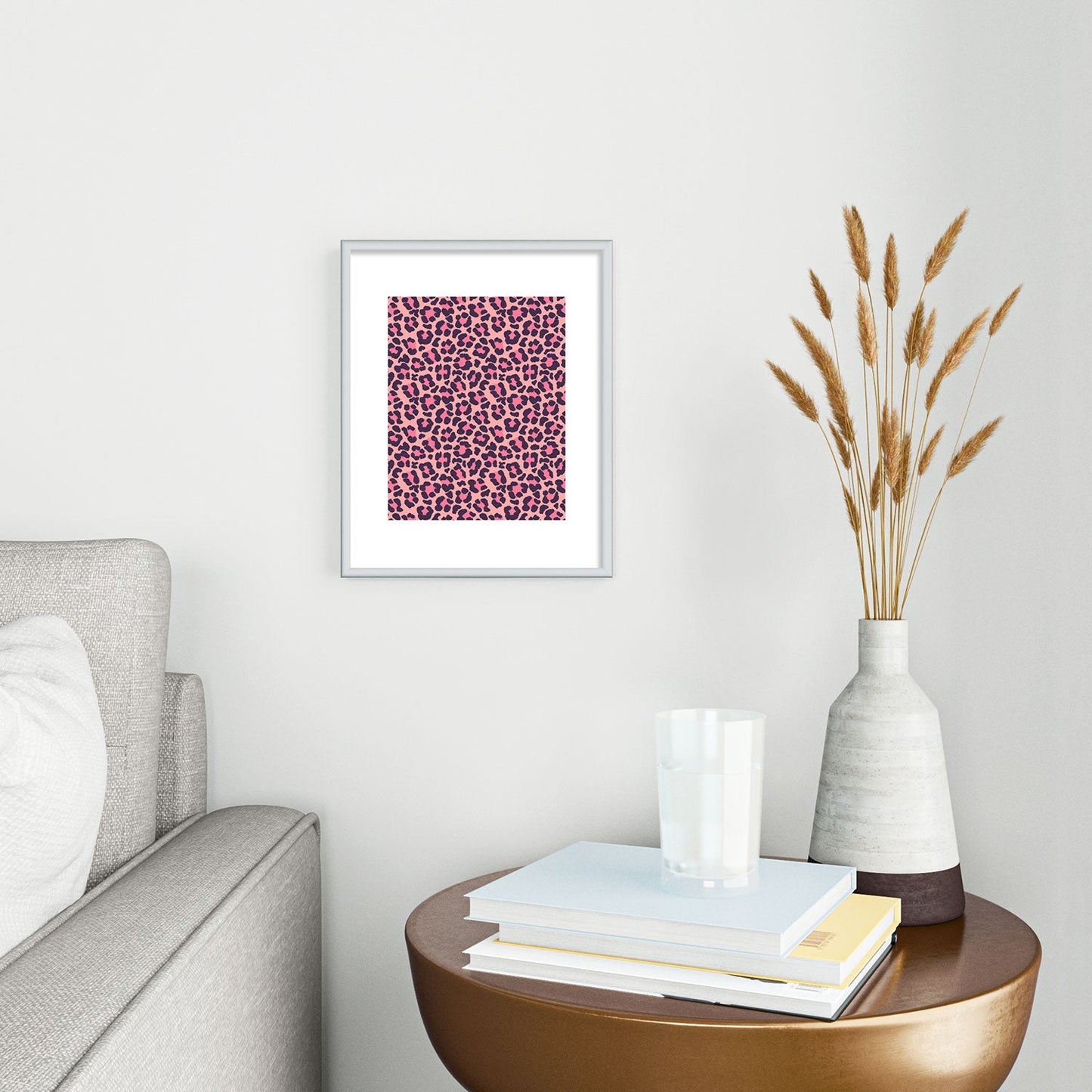 Avenie Leopard Print Coral Pink Metal Framed Art Print