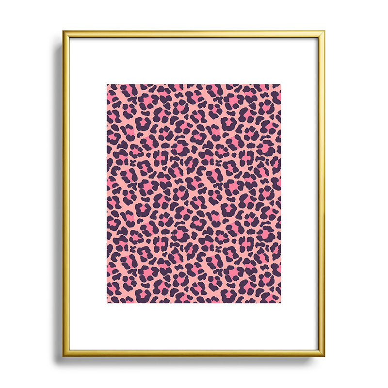 Avenie Leopard Print Coral Pink Metal Framed Art Print