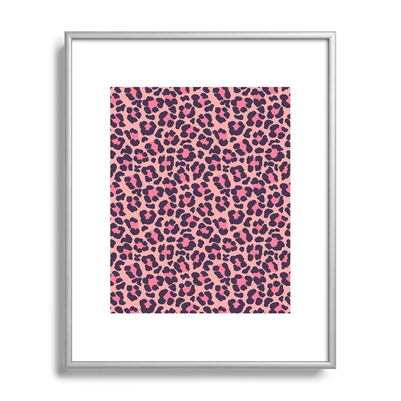 Avenie Leopard Print Coral Pink Metal Framed Art Print