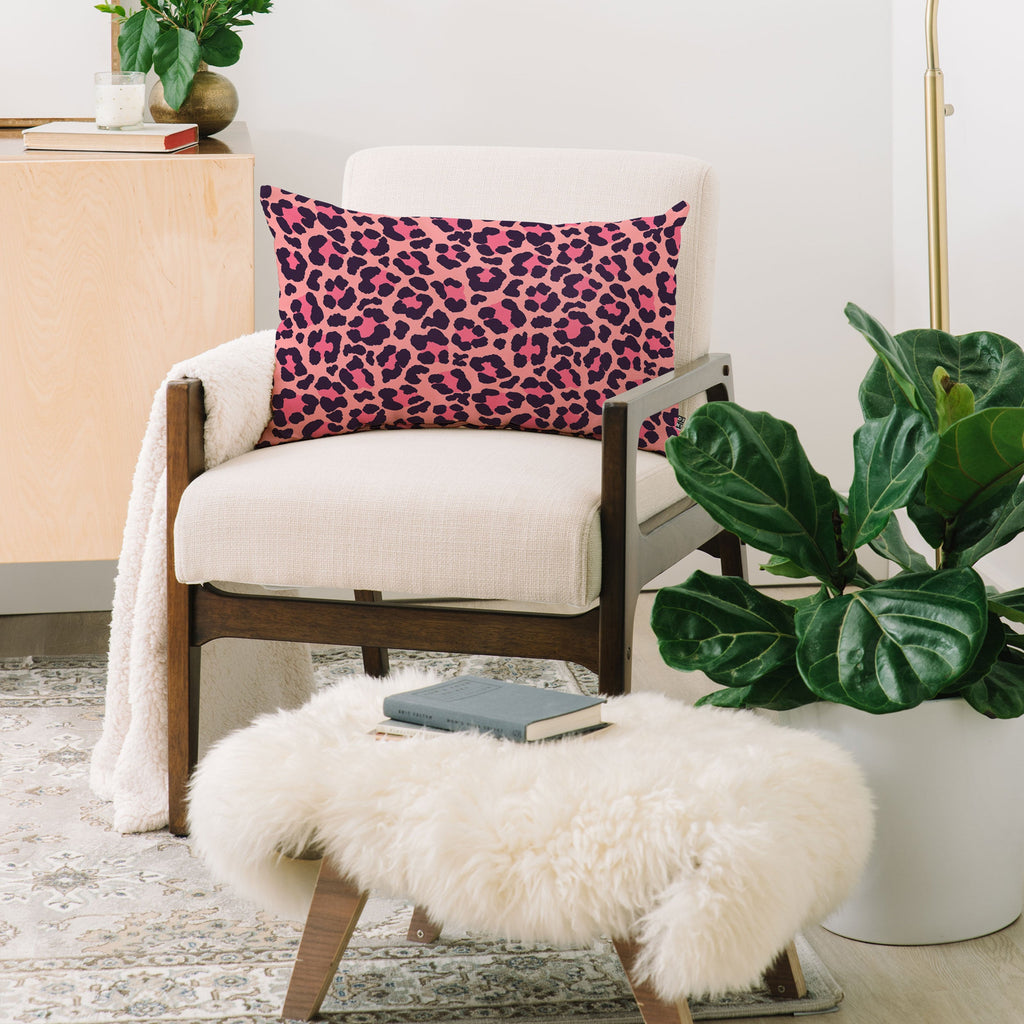 Avenie Leopard Print Coral Pink Oblong Throw Pillow