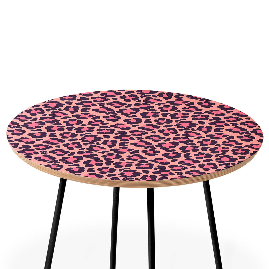 Avenie Leopard Print Coral Pink Round Side Table