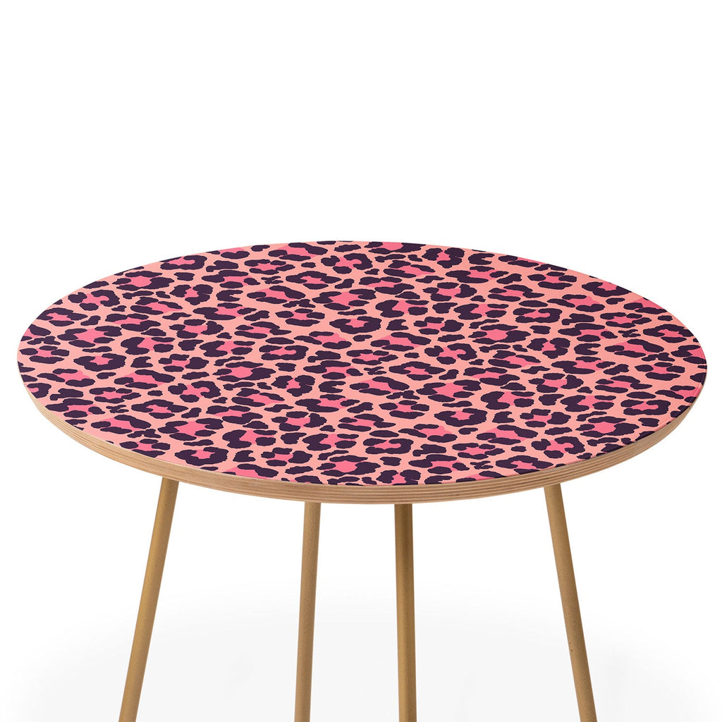 Avenie Leopard Print Coral Pink Round Side Table
