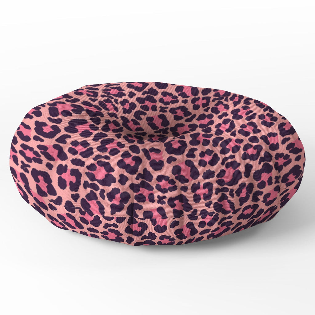 Avenie Leopard Print Coral Pink Floor Pillow Round