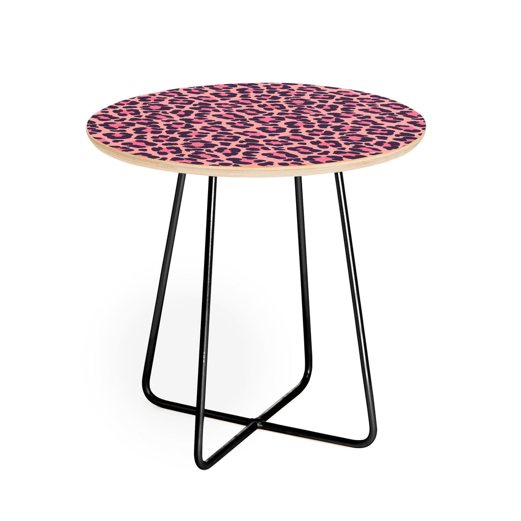 Avenie Leopard Print Coral Pink Round Side Table