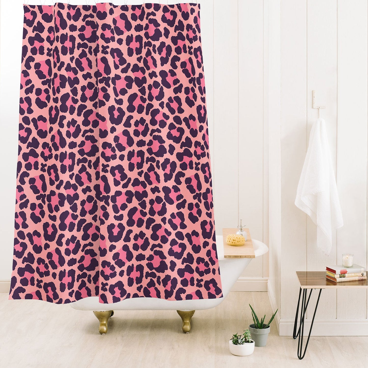 Avenie Leopard Print Coral Pink Shower Curtain